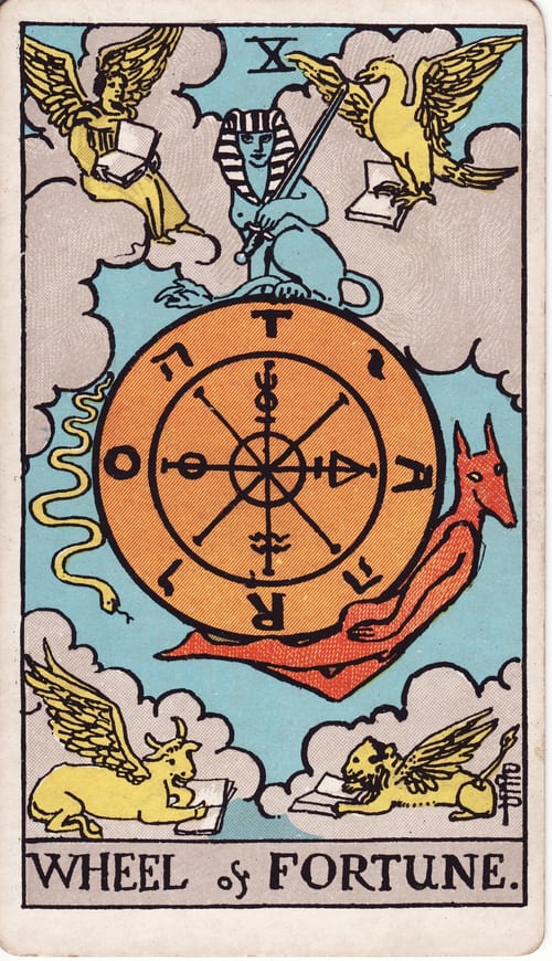 命運之輪(Wheel of Fortune)偉特塔羅牌面