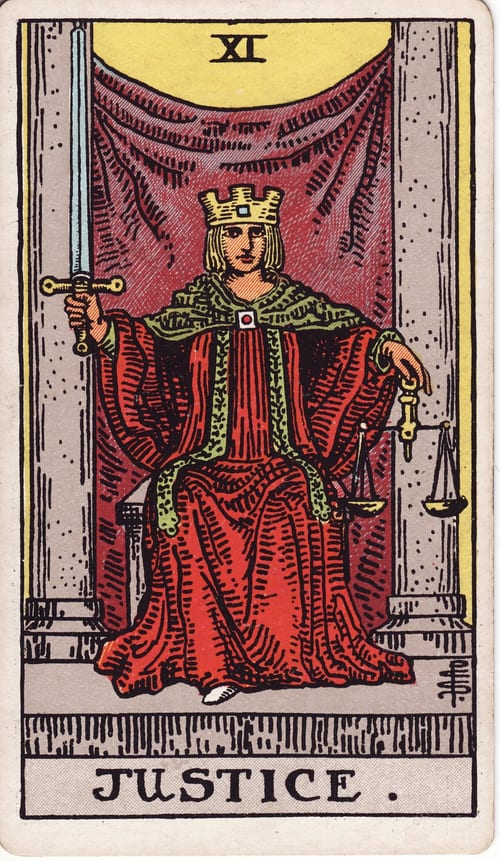 正義(Justice)偉特塔羅牌面