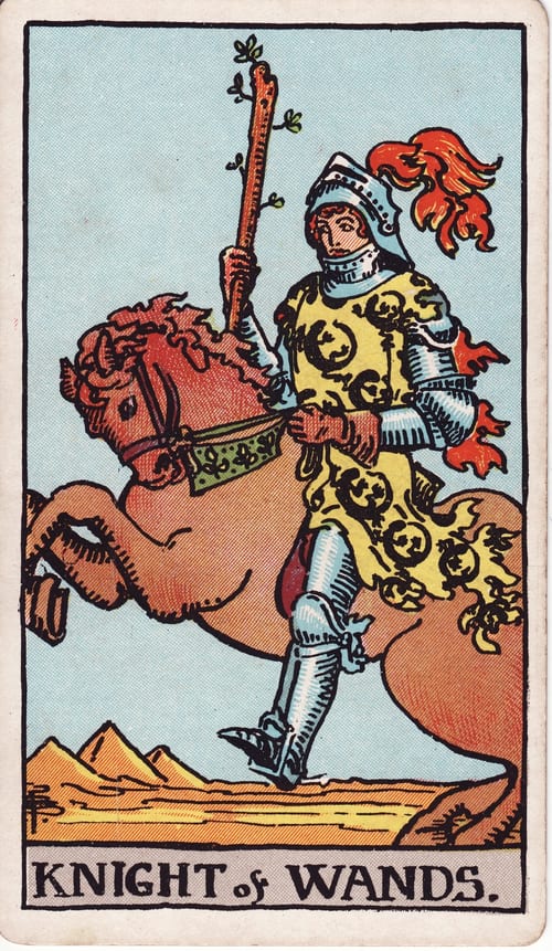 權杖騎士(Knight of Wands)偉特塔羅牌面