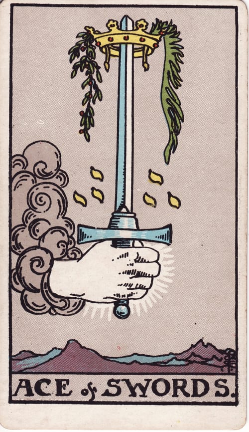 寶劍首牌(Ace of Swords)偉特塔羅牌面