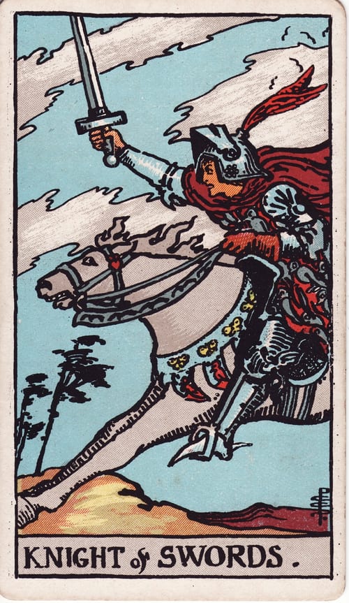 寶劍騎士(Knight of Swords)偉特塔羅牌面